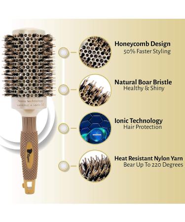 Fagaci Professional 2 Inch Round Brush for Blow Drying with Boar Bristles - Nano Technology Ceramic Ionic Hair Styling Brush for Healthy, Voluminous Hair + 4 Styling Clips - Buy Online on GoSupps.com
