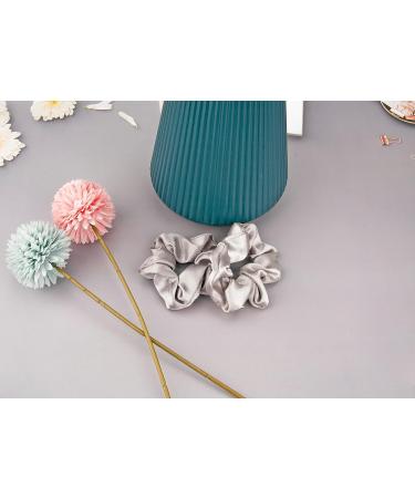 2 Pack Premium Silk Scrunchies in Grey - Soft Satin Ponytail Holder for Women with Long, Fine, and Thick Hair - Elastic Hair Ties for Girls - Buy Online on GoSupps.com
