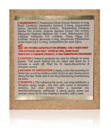 ROOTS AND HERBS Ayurvedic Cacao & Manjistha Cane Sugar Lip Scrub - 100% Vegan Natural Exfoliator for Dark Dry & Chapped Lips | Paraben SLS Sulphate Free (15gm/0.53oz - Buy Online on GoSupps.com