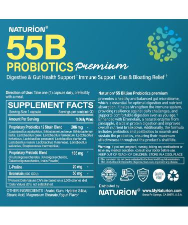55B Probiotics Premium - 55 Billion CFU 12 Strains 185mg Prebiotic - Immune Support Digestive & Gut Health - Supports Occasional Constipation Gas & Bloating - 30 Vegan Capsules 30 Day Supply 30 Count (Pack of 1) - Buy Online on GoSupps.com