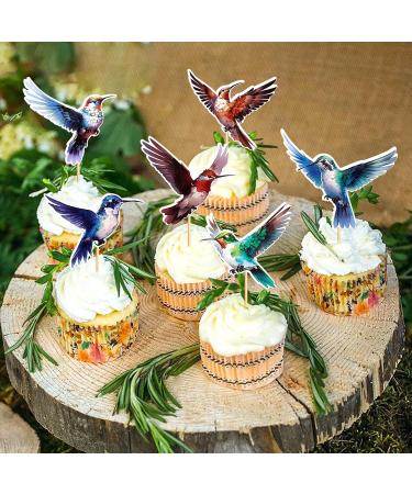 Cyodoos 24pcs Hummingbird Cupcake Topper Green Flying Bird Nature Theme Decor Supplies Baby Shower Boys Girls Happy Birthday Party Decorations Supplies - Buy Online on GoSupps.com