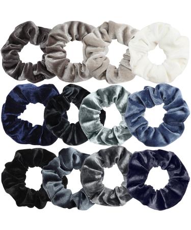 Belle vous 12 pcs hair tie scrunch with - soft velvet hair rubber for women hair band Skrunchy scrunch for smooth wavy curly curly long thick and thin hair - colorful hair rubber blue gray - Buy Online on GoSupps.com