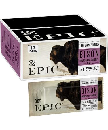 EPIC Bison Bacon Cranberry Bars, Grass-Fed, Paleo Friendly, 1.3 oz Bars, 12 ct