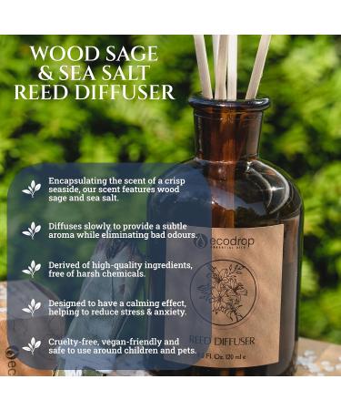 Ecodrop Wood Sage & Sea Salt Diffuser - 100ml | Fresh & Salty Aromatherapy Fragrance in Glass Bottle | Home & Office Spa Gift - Buy Online on GoSupps.com