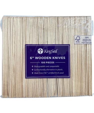 KingSeal FSC Certified Biodegradable Wood Cutlery Knives - 6.5 Inch Length, 100 pcs - Buy Online on GoSupps.com
