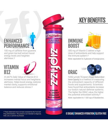 Zipfizz Fruit Punch Energy Mix - Healthy B12 Sports Drink, 20 Tubes (0.39 oz Each) - Buy Online on GoSupps.com