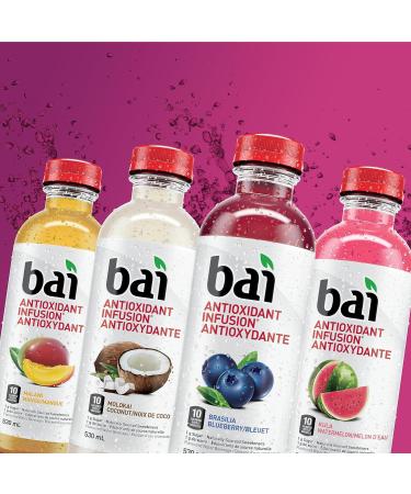 Bai Antioxidant Infusion Flavoured Water Beverage Tropical Escape Variety Pack 530 mL Bottles 12 Count 3 Each of Mango Watermelon Coconut and Blueberry 12-Tropical Escape Variety Pack - Buy Online on GoSupps.com