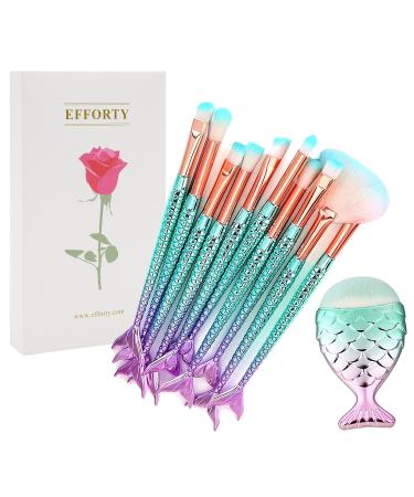 Efforty make -up brush set 11 pieces 3d mermaid makeup Brushes synthetic kabuki cosmetics blush eyeliner face powder brush with gift box