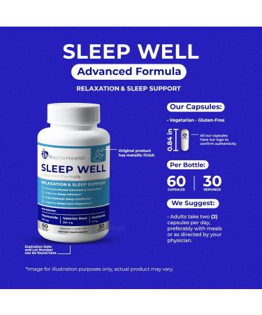 RAPHA HEALTH - Sleep Well | Natural Sleep Aid with Magnesium Glycinate Valerian Root and Chamomile | Non-Habit Forming | 60 Capsules - 30 Nights of Restful Sleep - Buy Online on GoSupps.com