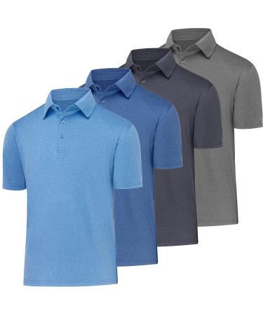 BALENNZ Golf Polos for Men Quick-Dry Athletic Mens Polo Shirts Short Sleeve Summer Casual Moisture Wicking Golf Shirt Large 4 Pack Dark Grey Navy Light Blue Milddle Blue