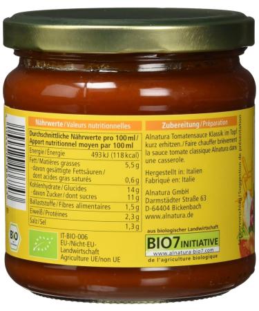 Alnatura Organic Tomato Sauce Classic - Vegan Full-Fruity & Mild | Pack of 6 (6 x 350 ml) - Garlic-Free International Shipping Available - Buy Online on GoSupps.com