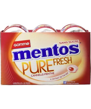 Mentos Pure Fresh - Cinnamon Mint Flavour - Pack of 6 bottles (300 pieces) - Sugar-free Gum - Buy Online on GoSupps.com