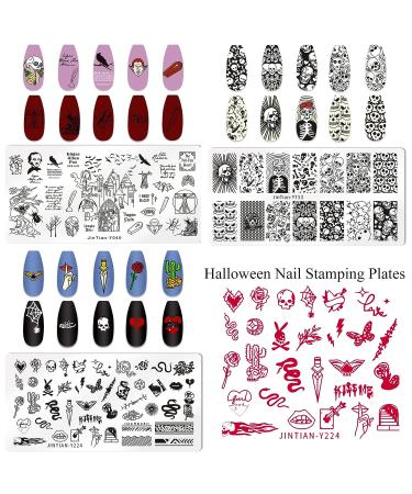 Halloween Nail Stamper Kit with Skull, Devil, Spider Images - Nail Stamping Plate Set for DIY Manicure - Bellelfin - Buy Online on GoSupps.com