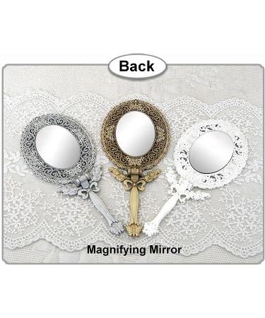 Double Sided Magnification Metal Makeup Mirror - Butterfly Design, Folding Handle Stand for Travel - Large Tin (Matt Gray) - Buy Online on GoSupps.com