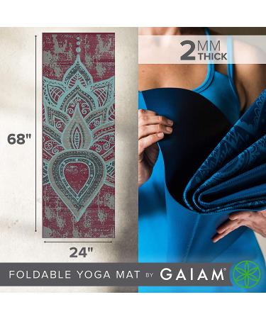 Gaiam Foldable Yoga Mat - Travel Fitness & Exercise Mat (68 x 24 x 2mm) - For Yoga, Pilates & Workouts - Buy Online on GoSupps.com