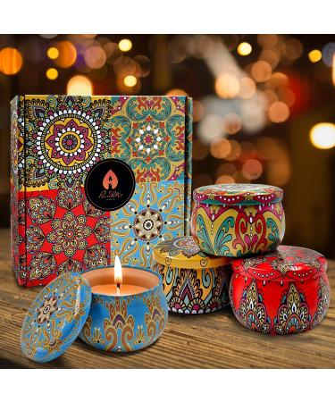 Premium Scented Candles Gifts for Women Organic Soy Wax - 5.65 oz Large Aromatherapy Candles 4pk Metal Mothers Day Gifts Gifts for Her Valentines Gifts Presents for Anniversary (C)