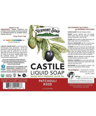 Vermont Castile Soap Patchouli Rose 16 Oz - Gentle Liquid Soap for Sensitive Skin, Natural Body Wash, Organic Shampoo - Aloe Castile Soap for Men & Women - Buy Online on GoSupps.com