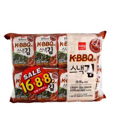 Wang Roasted Seaweed Snack, Korean Barbeque Flavored, Keto-friendly, Vegan, Gluten-Free, Healthy Snack 0.14 Ounce, Pack of 16 Korean Barbeque 0.14 Ounce (Pack of 16)