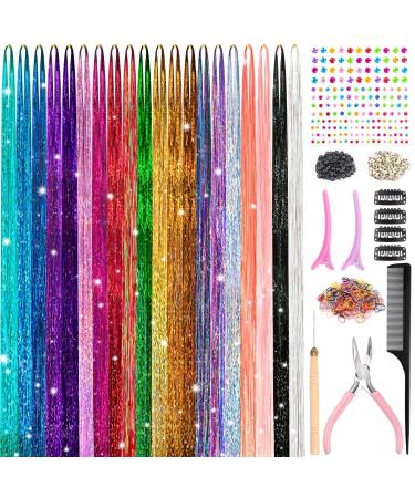 Hair Tinsel Kit  20 Colors 48 Inches  Fairy Hair Tinsel Hair Extensions Heat Resistant with Tools and Rhinestone  Hair Accessories for Women Girls 4000 Strands