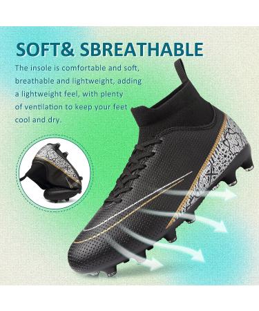 GRESKY Soccer Cleats AG/FG - Black - Size 6.5 Women/5.5 Men | Premium Soccer Shoes for Men, Women, and Big Boys - Buy Online on GoSupps.com