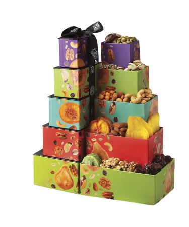 Dried Fruits & Nuts Tower Gift Basket - 5 Tier Gourmet Platter, Healthy Kosher Snack Box for Birthday & Anniversary - Care Package for Men, Women, Adults | Oh! Nuts - Buy Online on GoSupps.com