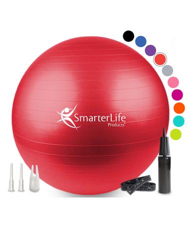 SmarterLife Workout Exercise Ball for Fitness, Yoga, Balance, Stability, or Birthing, Great as Yoga Ball Chair for Office or Exercise Gym Equipment for Home, Premium Non-Slip Design Red 45 cm