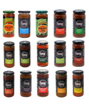 Fern Pickle Curry Sauce Chutney Pick N Mix | Choose From 17+ Flavours |Hot Curry Paste Vindaloo Curry Hot Mango Pickle Hot Lime Pickle Mild Lime Pickle Chilli Pickle - Pack of 6