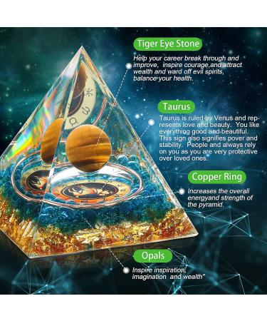 HuiJuKeJi Taurus Orgonite Pyramid - 12 Zodiac Constellations & Tiger Eye Crystal Birthstone for Energy Healing and Chakra Meditation - Buy Online on GoSupps.com