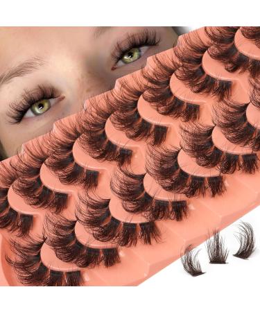 ALICE G 9 Pairs Pack Brown Wispy False Eyelashes - DIY Lash Clusters for Fluffy Volume | Mink Strip Lashes Look Like Eyelash Extensions - Fake Eye Lashes - Buy Online on GoSupps.com