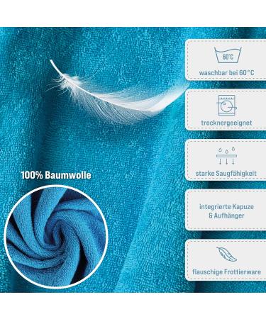 Personalized Children's Badeponcho | Embroidered Hooded Towel - Oeko-Tex Standard 100 | Pure Cotton | Custom Name & Motif (Blue) - Buy Online on GoSupps.com