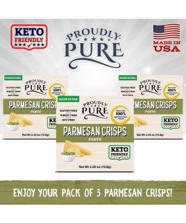 Proudly Pure Parmesan Cheese Crisps - Keto Snacks | Zero Carb, Crunchy & Delicious | 100% Natural & Gluten Free | Low Carb Crackers - Pesto Flavor (3 Pack) - Buy Online on GoSupps.com