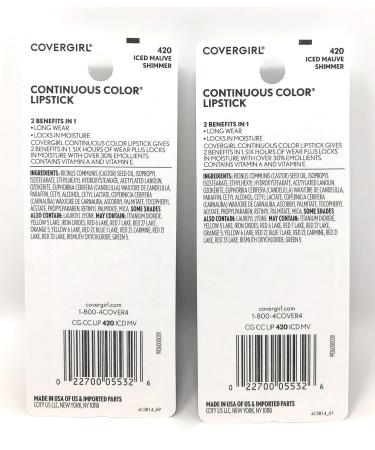 CoverGirl Continuous Color Lipstick Iced Mauve 420 - Pack of 2 (0.13 oz Bottles) - Buy Online on GoSupps.com