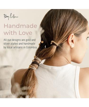 By Lilla Downtown Mini Stack Hair Ties and Bracelets Set - Set of 5 No Crease Hair Ties for Women - Black/Gold/Nude/Brown - Buy Online on GoSupps.com