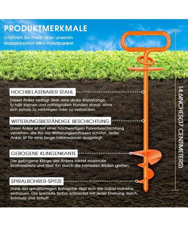 Heavy-Duty Soil Anchor Dog Leash & Stake for Large Dogs up to 220 lbs | Durable Spiral Blade Anchor for Garden Beach & Lawn - Orange - Buy Online on GoSupps.com