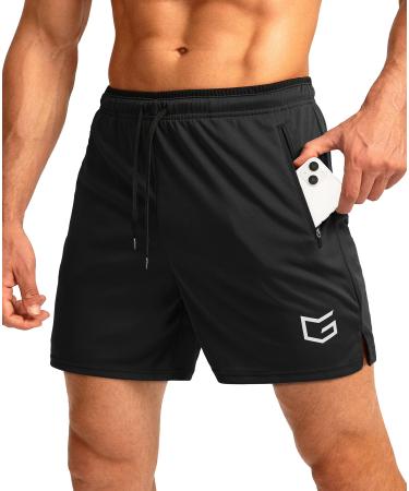 G Gradual Men's Running Shorts with Zipper Pockets Quick Dry Gym Athletic Workout 5" Shorts for Men Black Medium