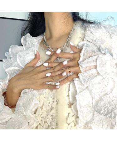 Modelones Press On Nails Shorts Square | White Reusable Manicure Fake Nails Set | Nail Glue & Adhesive Tabs Included | 12 Sizes 36Pcs - Buy Online on GoSupps.com