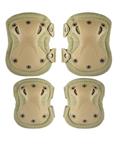 Professional Tactical Combat Knee and Elbow Protective Pads Sets Advanced Tactical Gear Set for Airsoft Paintball Hunting Army Skate Outdoor Sports (Tan)