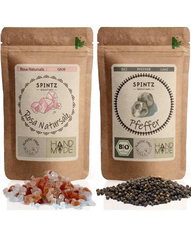SPINTZ SPINTZ Organic Whole Black Peppercorns 250g + Coarse Pink Natural Salt 500g Combined Offer Peppercorns and Salt for Mill