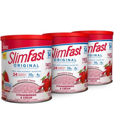 SlimFast Meal Replacement Powder, Original Strawberries & Cream, Weight Loss Shake Mix, 10g of Protein, 14 Servings (Pack of 3) Strawberry Meal Replacement Powder