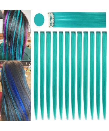 FC SWS 12 Colored Clip-In Hair Extensions - 21 Inch Heat-Resistant Synthetic Hair for Women & Girls - Multi-Colored Turquoise Blue-Green Party Highlights - Buy Online on GoSupps.com