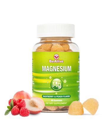 BEALIVE Magnesium Citrate Gummies for Adults | Supplements for Relaxation & Daily Wellness | Peanut Free Vitamin Gummy | Raspberry and Peach Flavor Chewable Supplement | 60 Count 60 Count (Pack of 1)