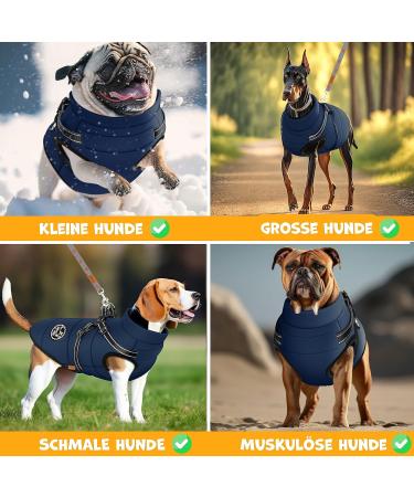 Lovpet Dog Jacket & Coat - 45 Feces Bags Included | Waterproof Padded Winter Vest with Reflectors & D-Ring | 2XL Navy Blue - Buy Online on GoSupps.com