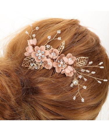 STOBOK Pack of 4 Vintage Gold Flower Pearl Hair Comb Crystal Hairpins Bridal Headpieces Wedding Hair Accessories for Women - Pink Flower - Buy Online on GoSupps.com