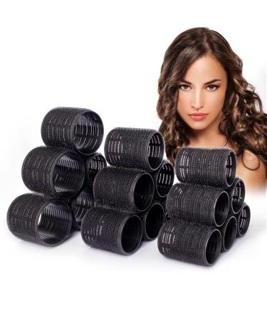Mirzian 33 Pcs Jumbo Hair Rollers Set - 18 Heatless Self Grip Velcro Curlers 15 Duckbill Clips (6x 66mm 6x 50mm 6x 44mm) Black Hair Curlers for Long Hair No Heat Rollers (Jumbo set)