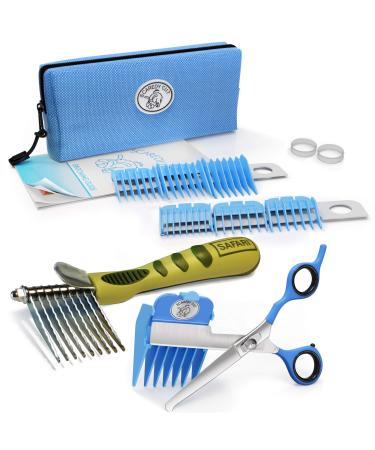 No Buzz Clipper + Dematting Comb by Scaredy Cut Silent Home Pet Grooming Kit, Blue, Right-Handed