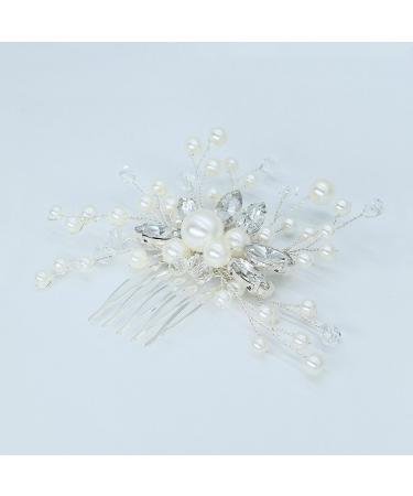 Wedding Hair Accessories Fanvoes Hair Pieces Comb for Brides Bridal - Silver Vintage Headpiece Jewelry Decorations w/Rhinestone Crystal Ivory Pearl for Mother of Bride Bridesmaid Women Flower Girls - Buy Online on GoSupps.com