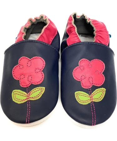 MiniFeet Premium Soft Leather Baby Shoes - Buy 4 Pairs, Get 1 Free! Toddler Shoes for 0-6 Months to 4-5 Years - Navy Flower Design - Buy Online on GoSupps.com