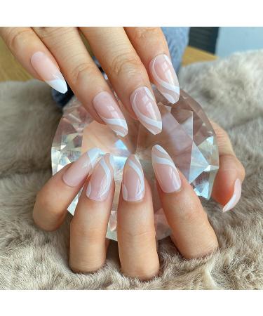 Almond Shape Cute Swirl Design Press On Nails - 24 Nail Kit with Glue, Reusable & Easy Nail Extensions - Buy Online on GoSupps.com