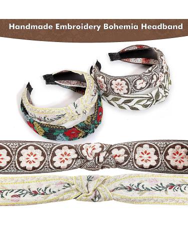 Chuangdi Boho Floral Wide Headband Set - Handmade Knot Embroidery Turban Headband for Women & Girls - Buy Online on GoSupps.com