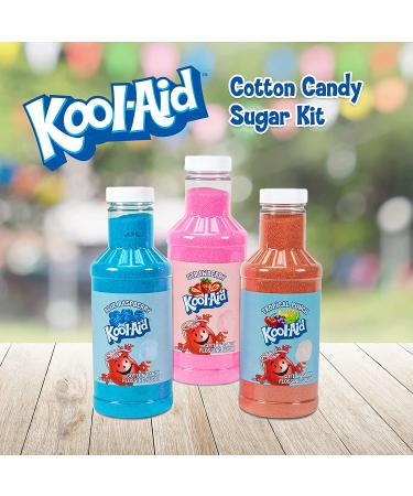 Nostalgia Kool-Aid Flossing Party Kit (3-Pack) | Blue Raspberry  Strawberry  Tropical Punch | 3 16oz Bottles of Cotton Candy Sugar Mix | 96 Small to Medium Cone Servings Kool-Aid Flossing Sugar - Buy Online on GoSupps.com